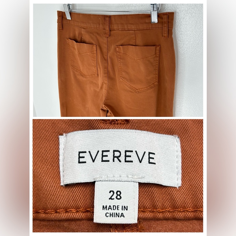 Evereve Pants Womens Size 28 Khaki Rust Crop Wide Leg Flared Stretch 30x26.5 - Picture 10 of 14